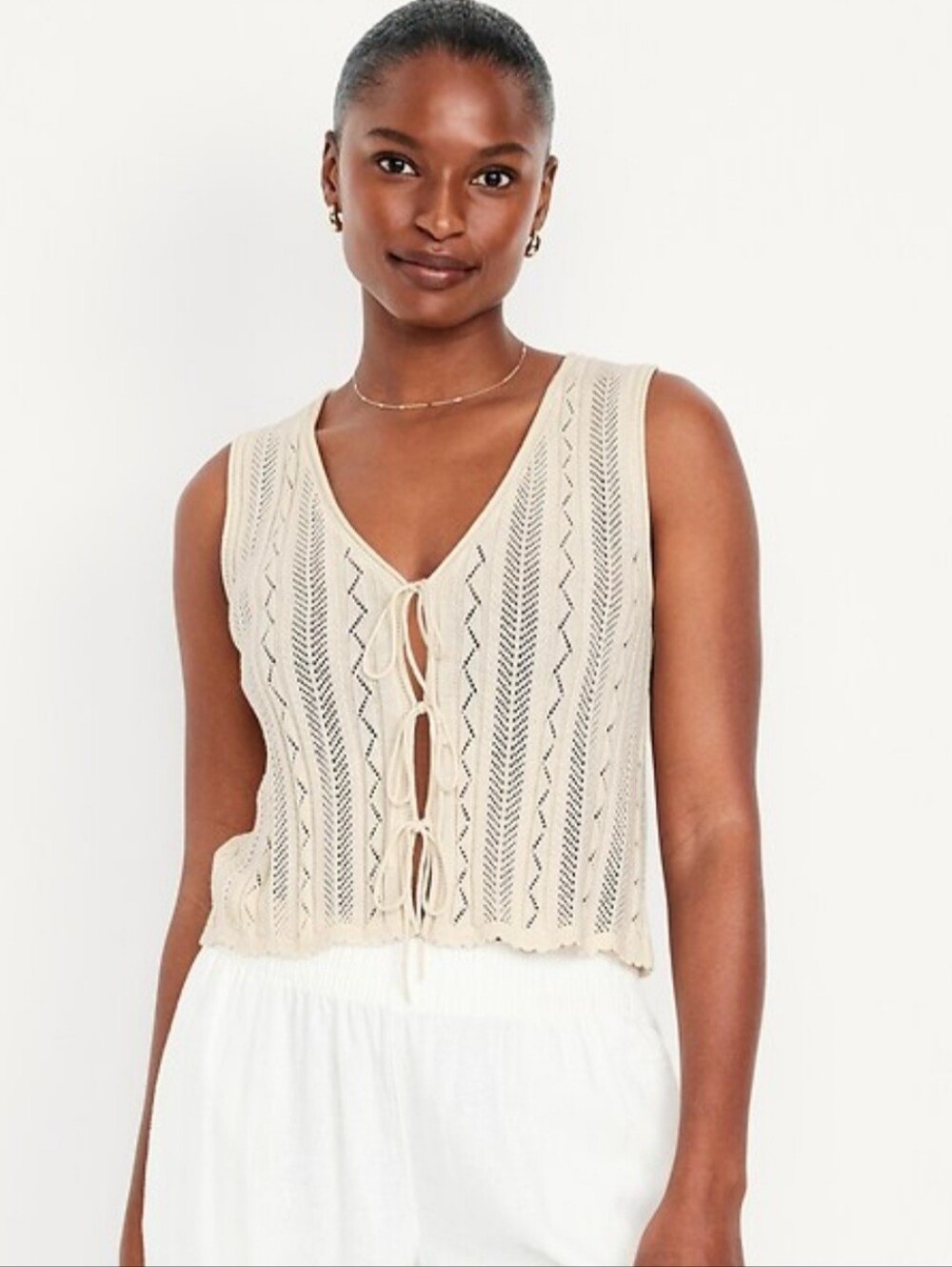 Old Navy Sleeveless Crochet Tie Front Top